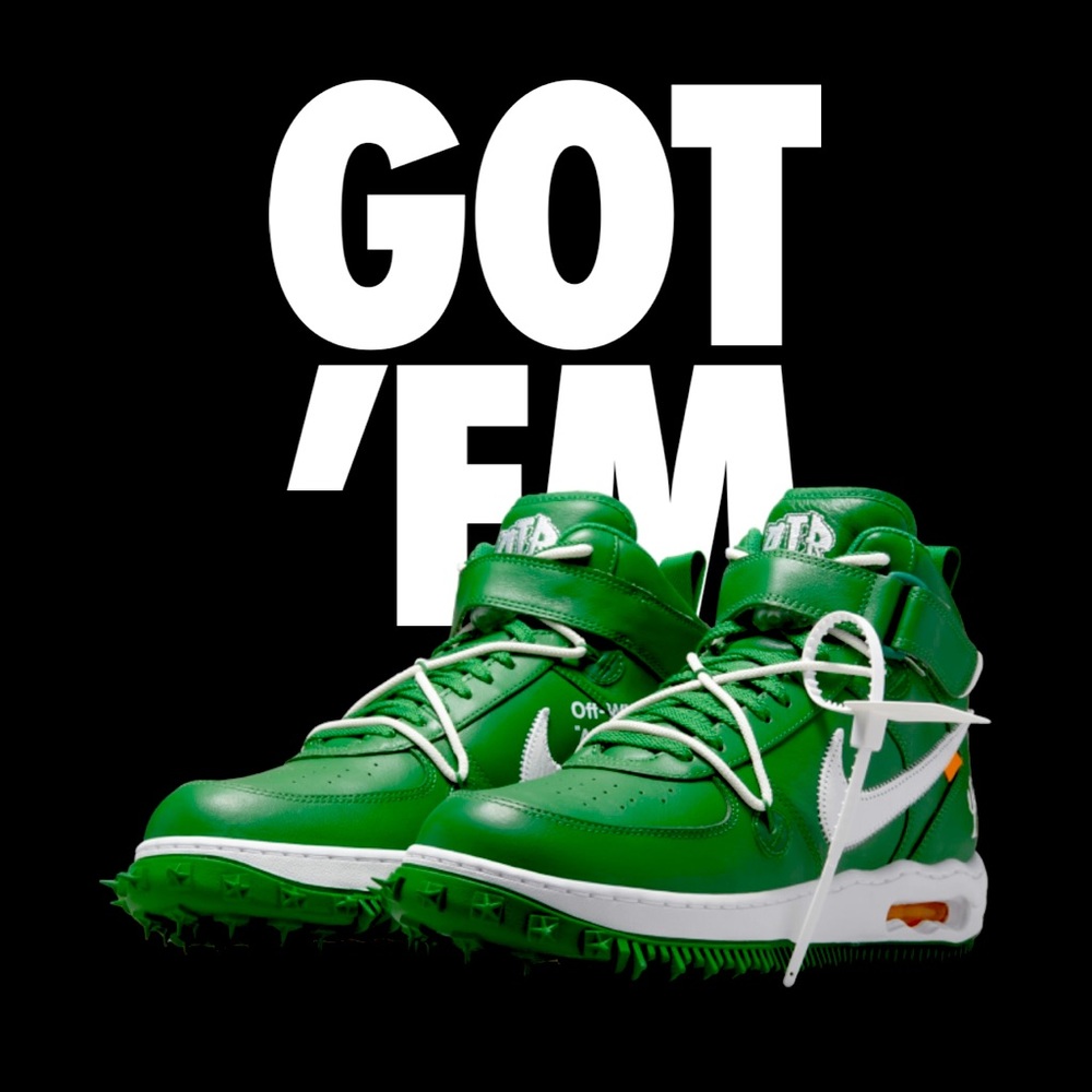 Nike x Off-White Air Force Mid SE LTHR “Pine Green” sneakers, DS, M13